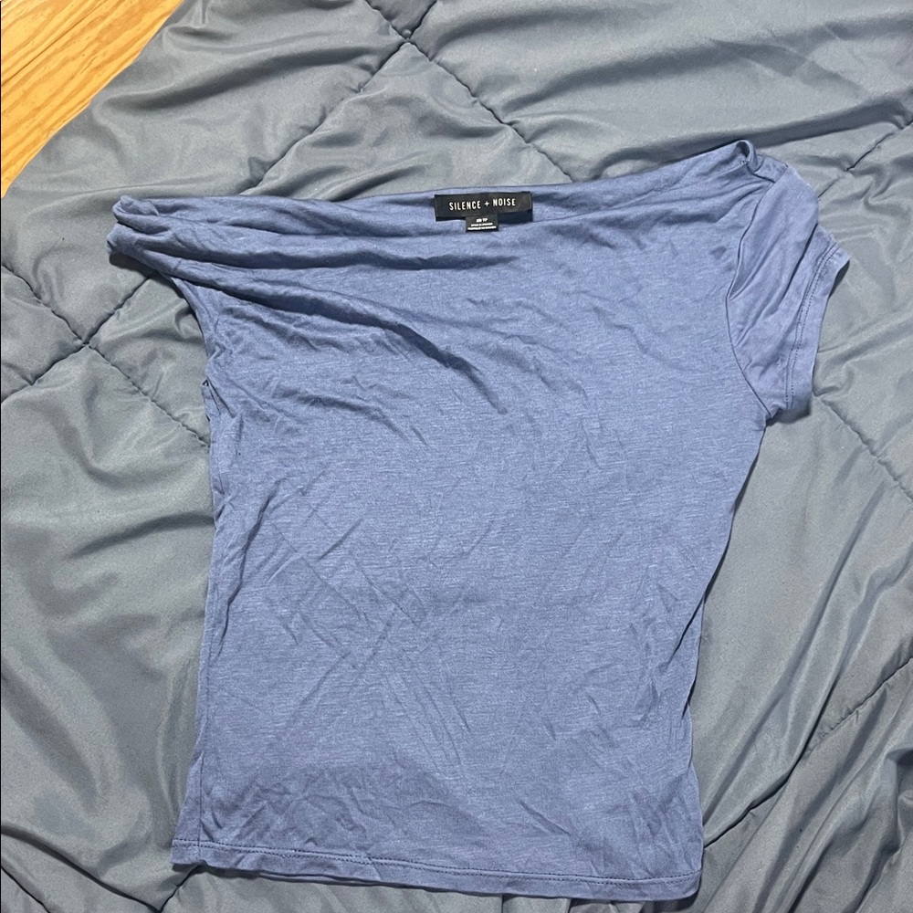 Silence + Noise Slate Blue Short Sleeve off the shoulder Tee